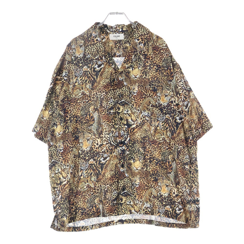 CELINE(セリーヌ) 22SS レオパード オープンカラー 半袖 総柄 シャツ ブラウン 2C517251S