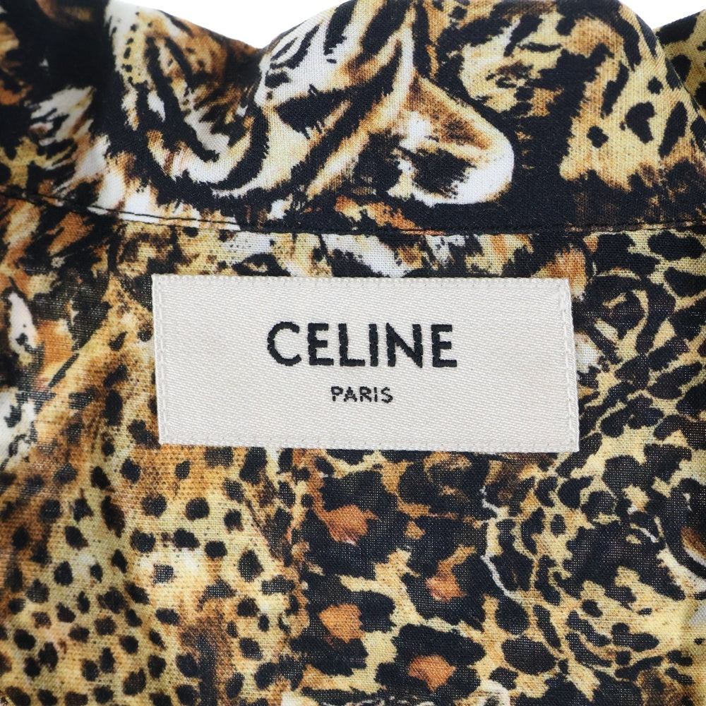 CELINE(セリーヌ) 22SS レオパード オープンカラー 半袖 総柄 シャツ ブラウン 2C517251S