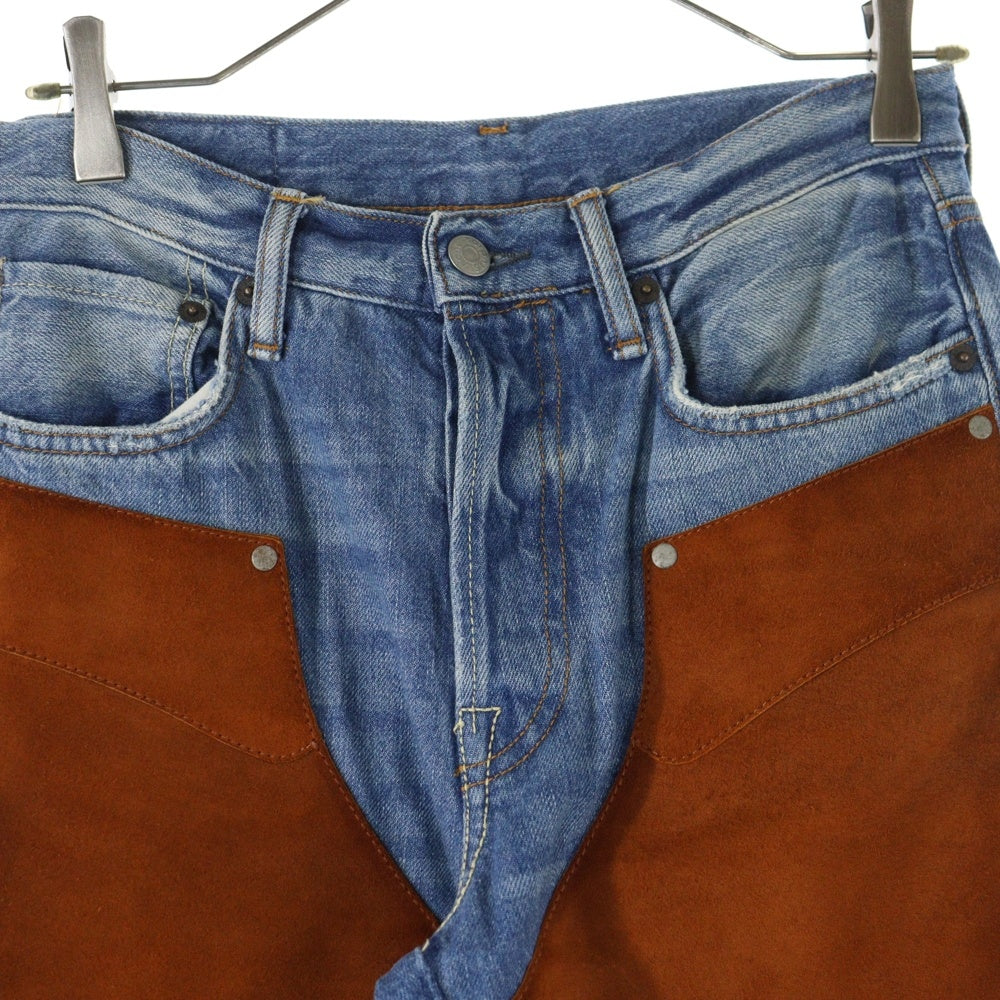 Acne Studios(アクネ ストゥディオズ) 22AW スエード切り替え フレア ブーツカットデニムパンツ ブルー FN-WN-TROU000845