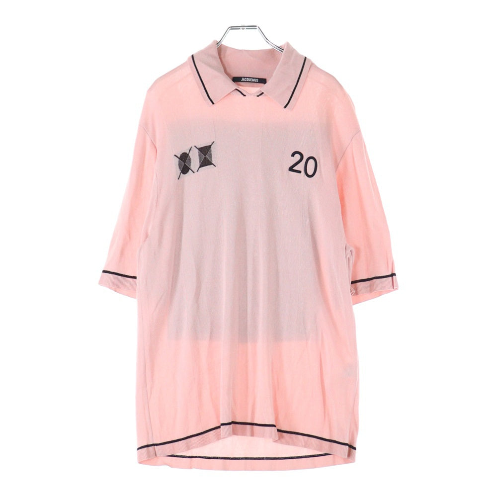 JACQUEMUS(ジャックムス) 25SS バックロゴ刺繍 ゲームニットシャツ 半袖ポロ ピンク 25KN542-2432-410