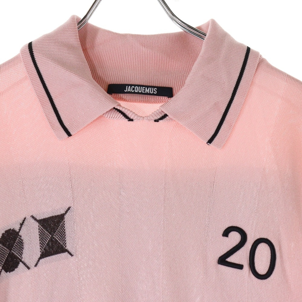 JACQUEMUS(ジャックムス) 25SS バックロゴ刺繍 ゲームニットシャツ 半袖ポロ ピンク 25KN542-2432-410