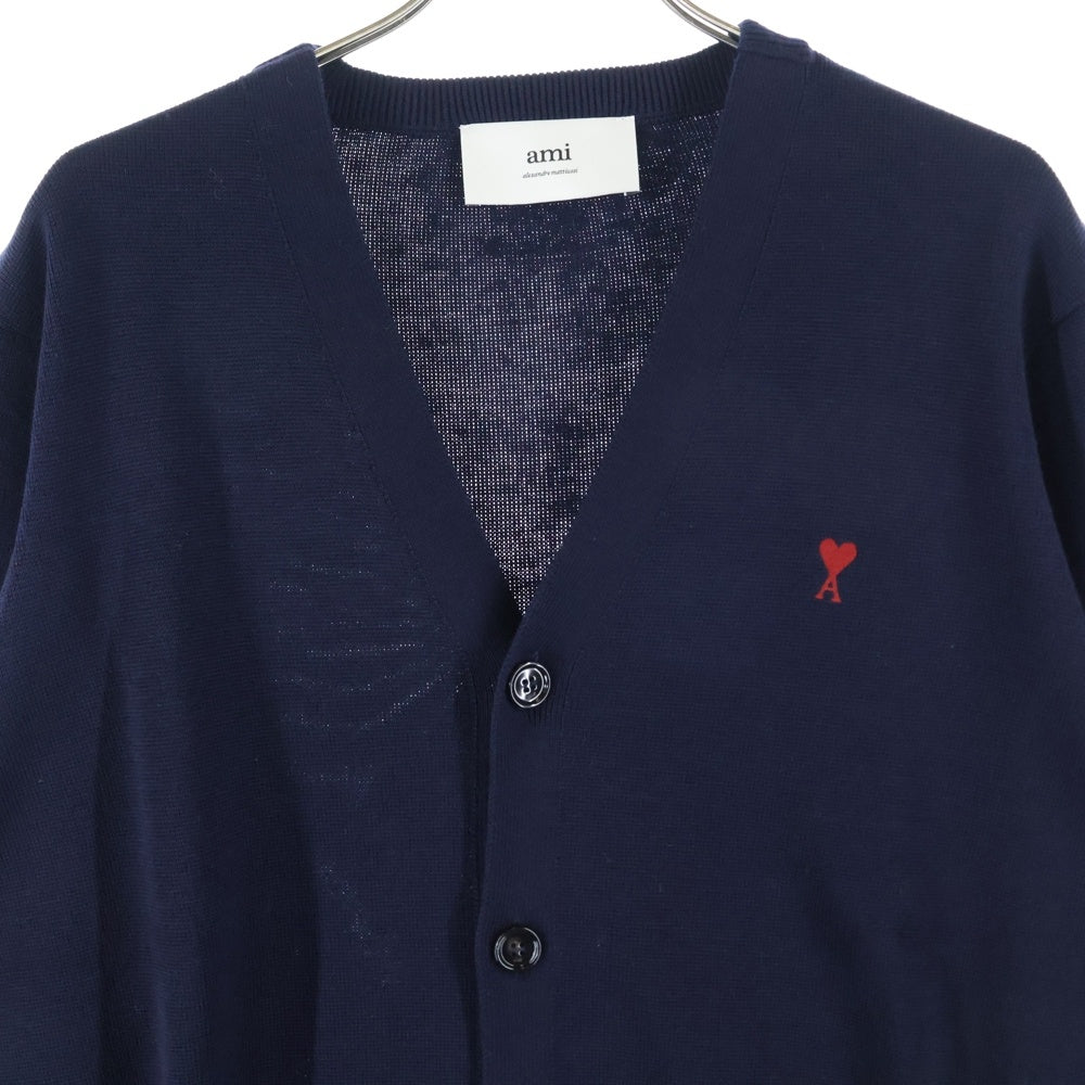 AMI Alexandre Mattiussi(アミアレクサンドルマテュッシ) 25AW KNIT CARDIGAN HKC361.001 ロゴ刺繍 ニットカーディガン ネイビー