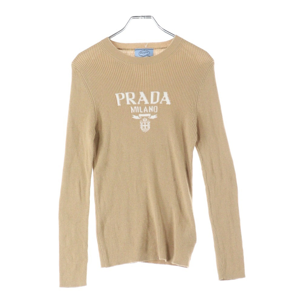 PRADA(プラダ) ロゴ クルーネック 長袖ニット ブラウン レディース