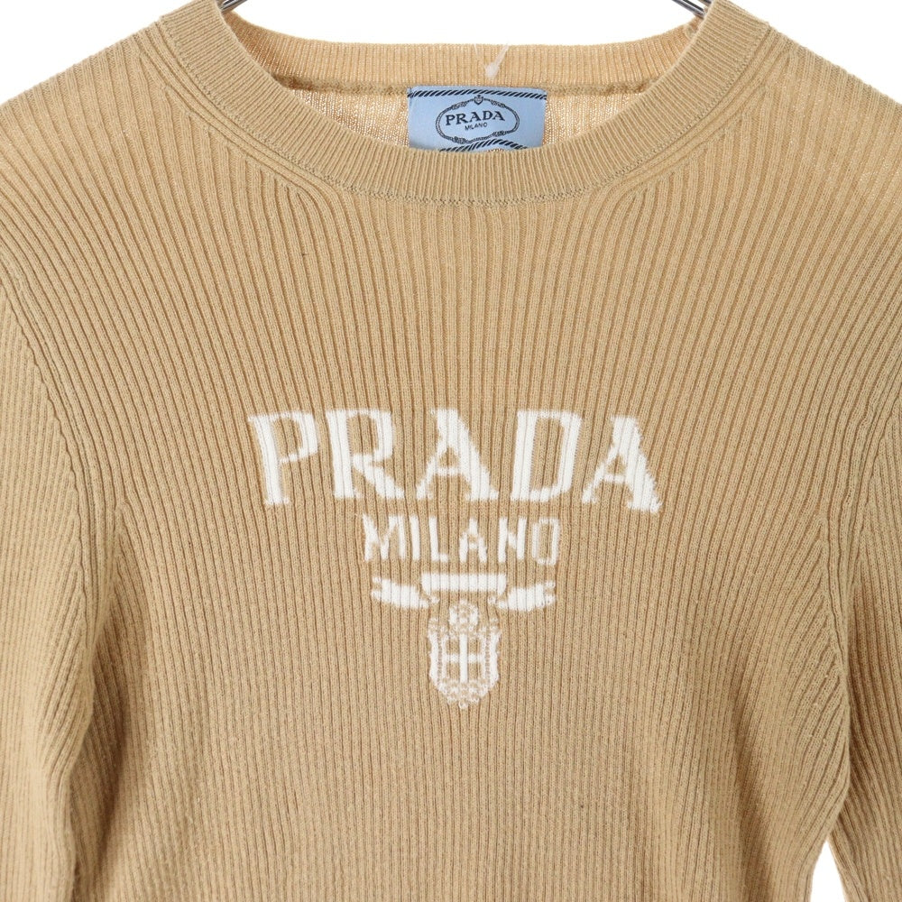 PRADA(プラダ) ロゴ クルーネック 長袖ニット ブラウン レディース