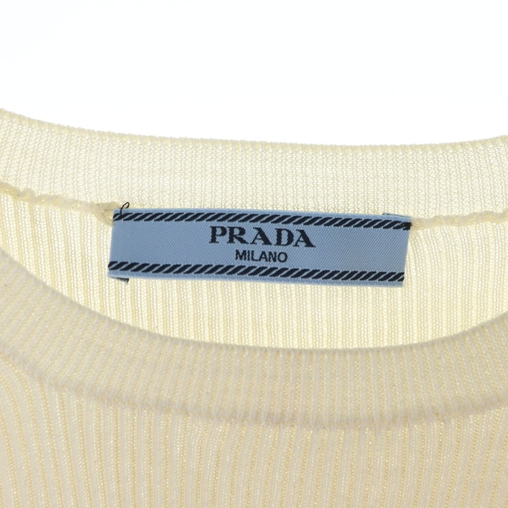 PRADA(プラダ) ロゴ入り シルク クルーネック半袖ニット セーター レディース アイボリー P24T1F S222 11MY