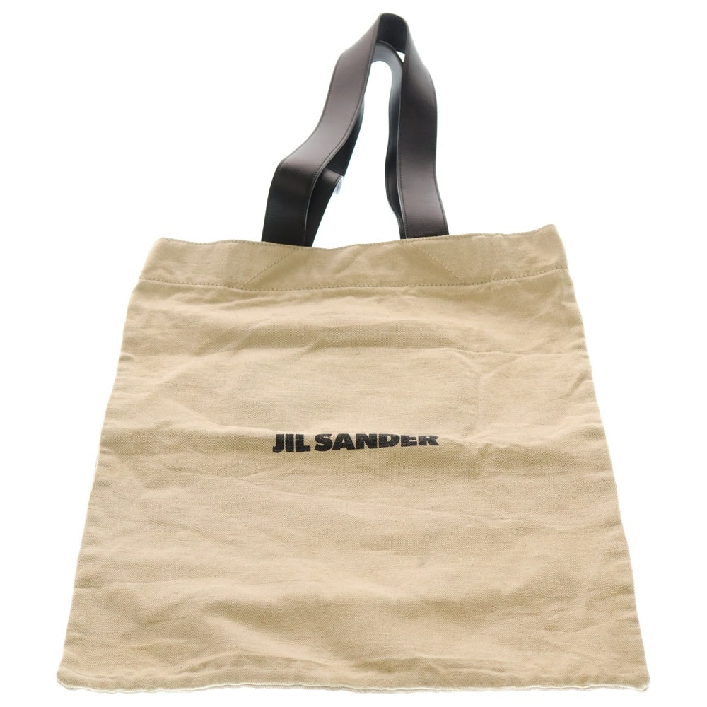JIL SANDER(ジルサンダー) TOTEGRANDE ショッピングトート トートバッグ ロゴ キャンバス レザー アイボリー ブラック
