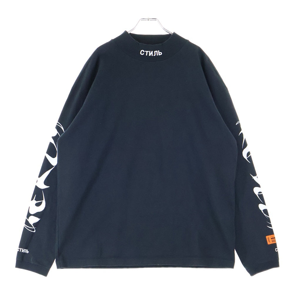 HERON PRESTON(ヘロンプレストン) HP Brush Long-Sleeve Turtleneck T-shirt HMAB017F21JER001 袖プリント タートルネック 長袖カットソー ブラック