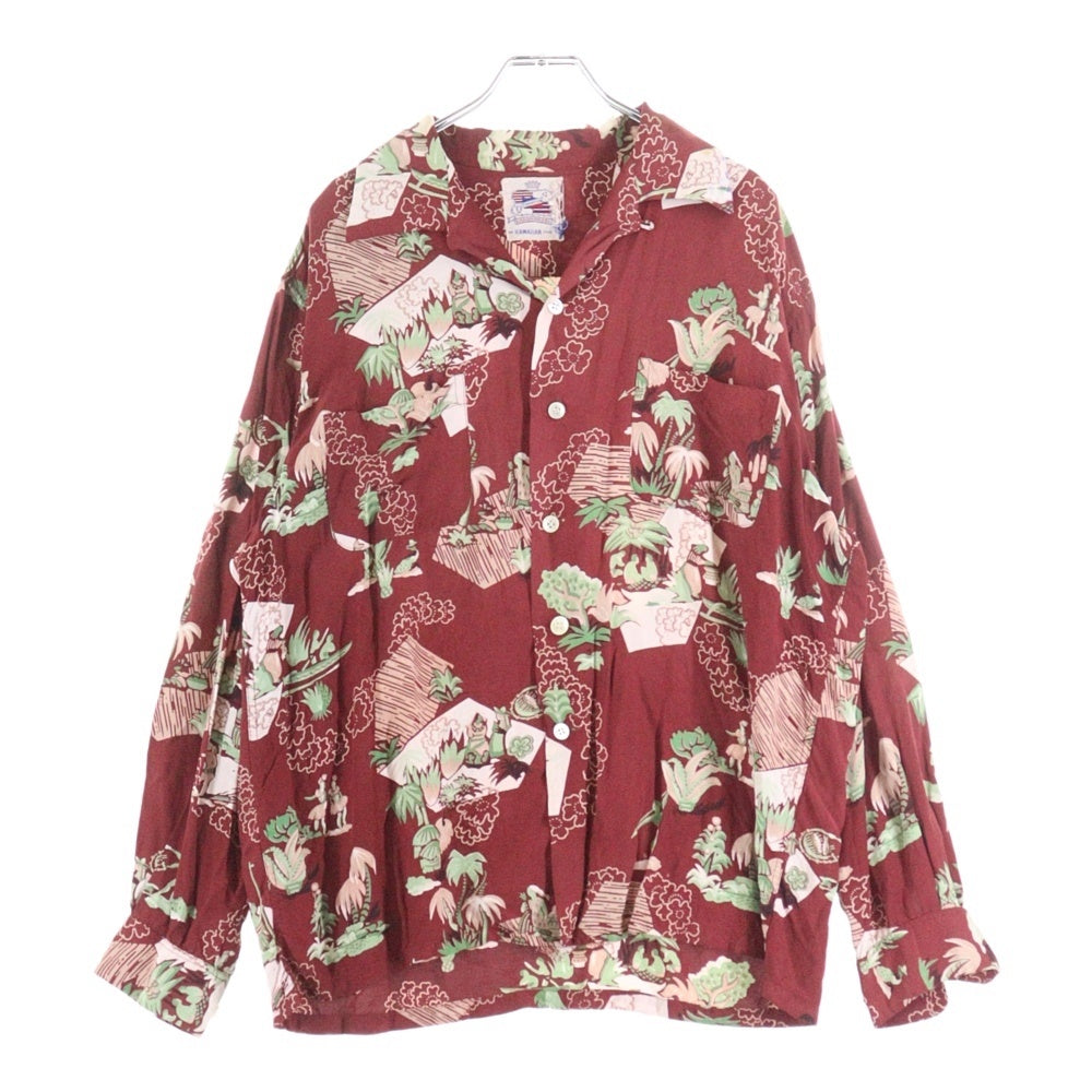 DUKE KAHANAMOKU( デュークカハナモク) 40-50S CHAMPION HAWAIIAN L/S SHIRT ハワイアンアロハ 長袖シャツ レッド