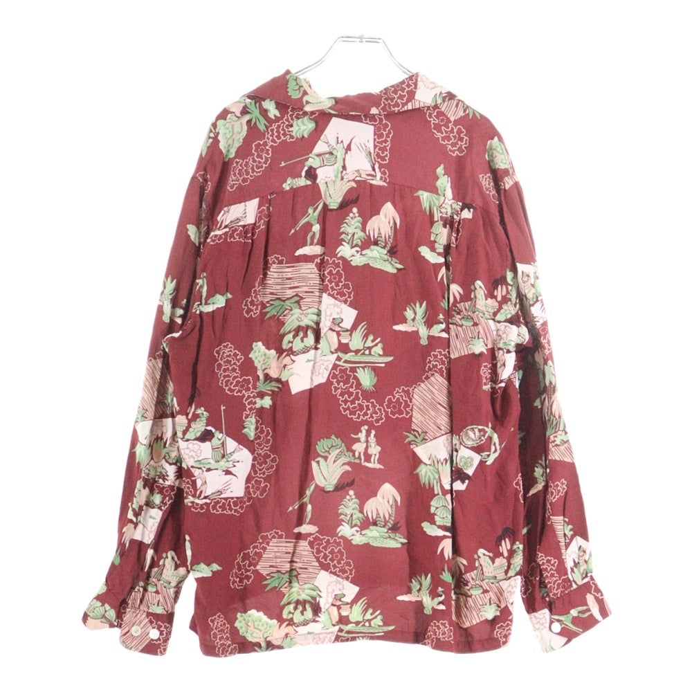 DUKE KAHANAMOKU( デュークカハナモク) 40-50S CHAMPION HAWAIIAN L/S SHIRT ハワイアンアロハ 長袖シャツ レッド