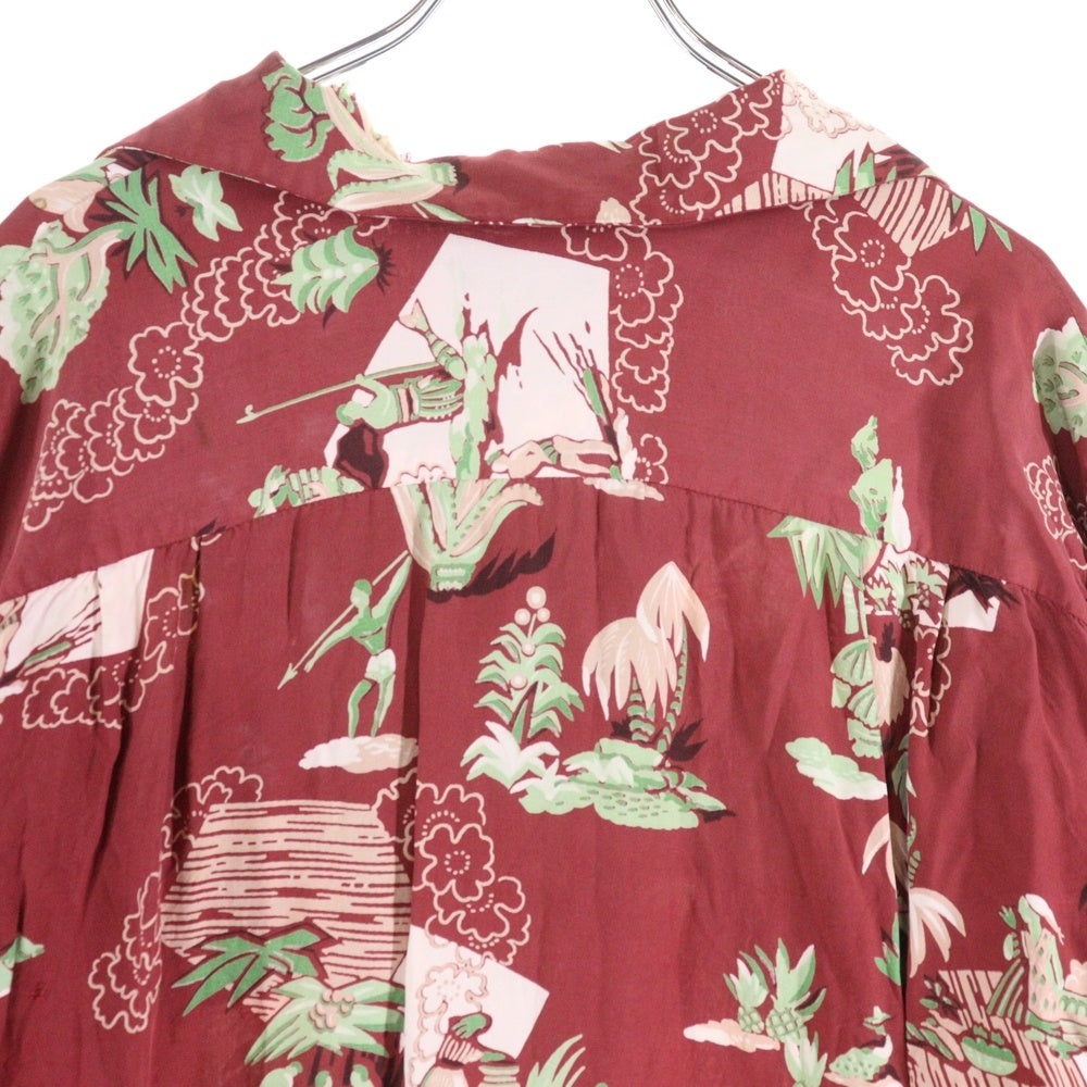 DUKE KAHANAMOKU( デュークカハナモク) 40-50S CHAMPION HAWAIIAN L/S SHIRT ハワイアンアロハ 長袖シャツ レッド