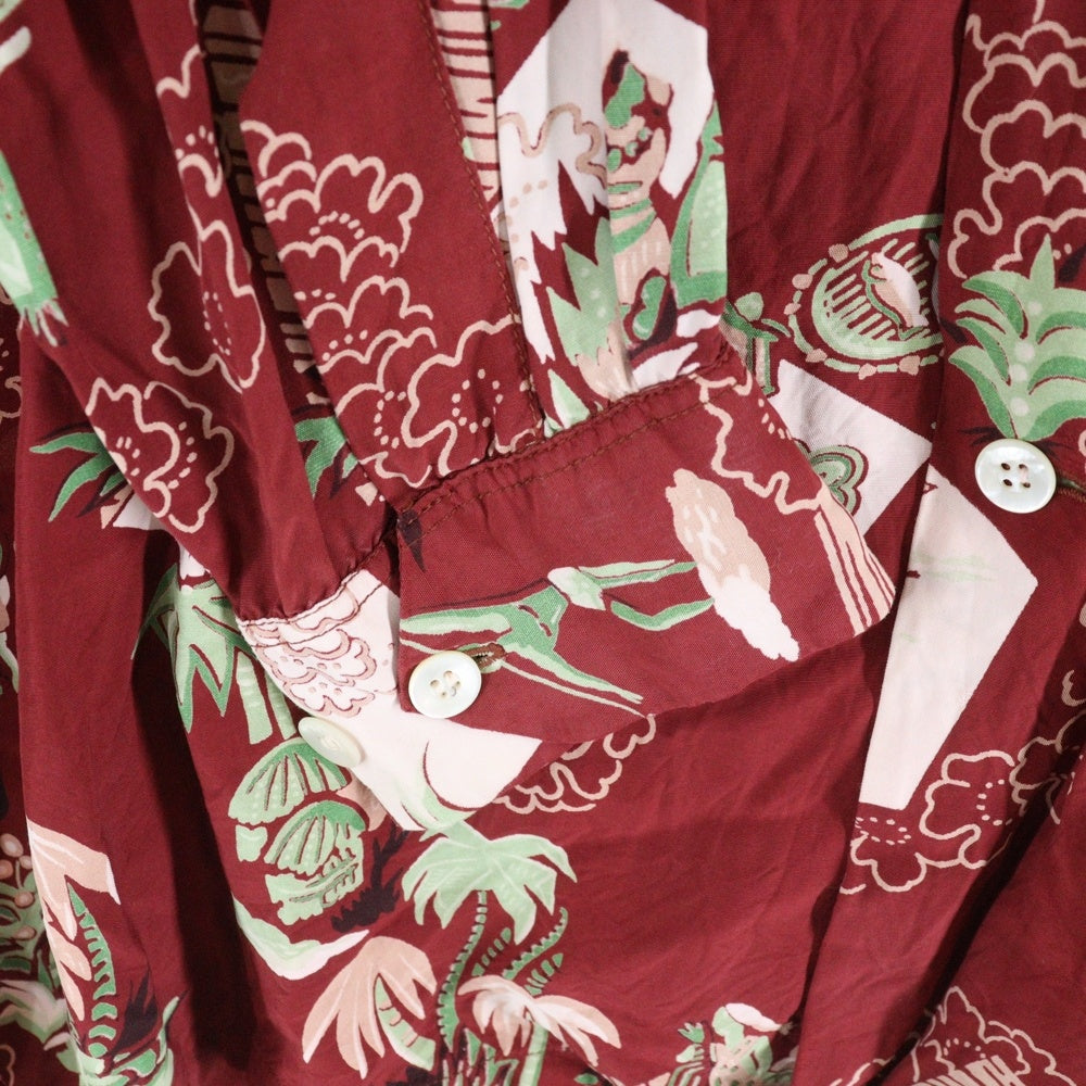 DUKE KAHANAMOKU( デュークカハナモク) 40-50S CHAMPION HAWAIIAN L/S SHIRT ハワイアンアロハ 長袖シャツ レッド