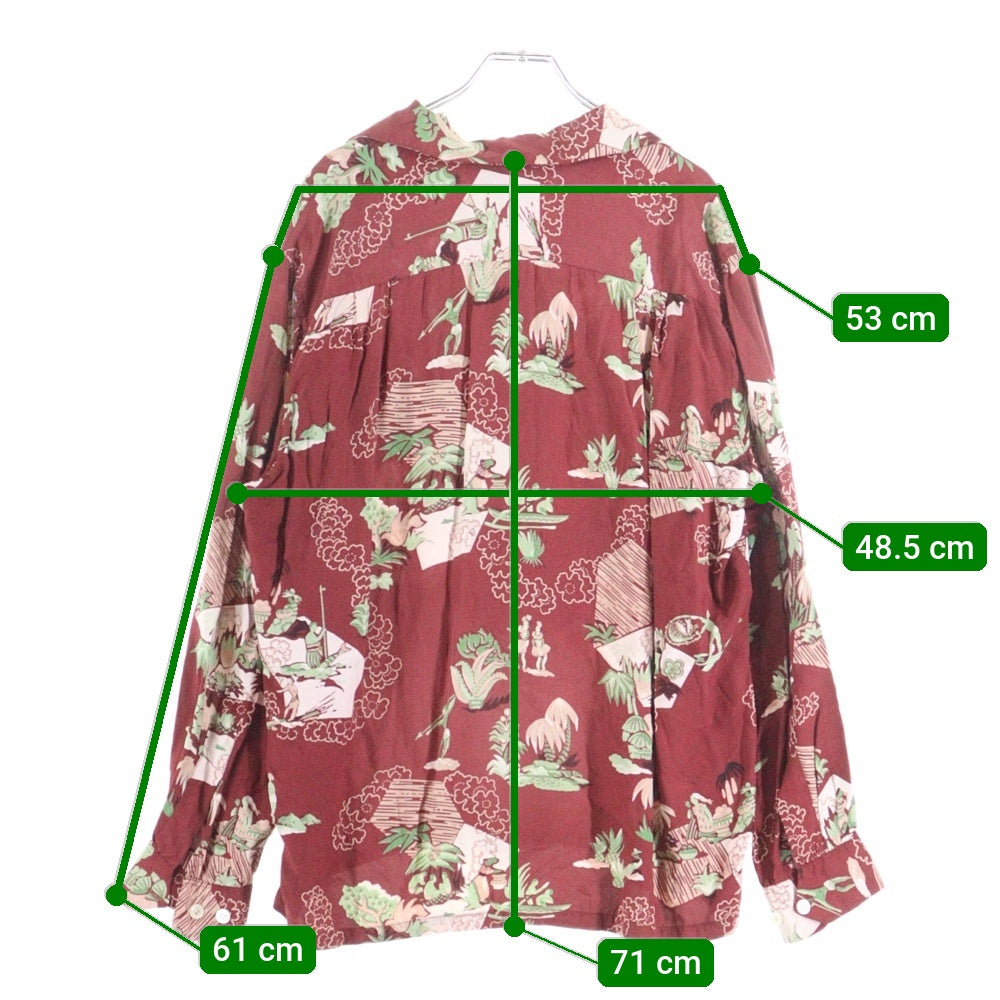 DUKE KAHANAMOKU( デュークカハナモク) 40-50S CHAMPION HAWAIIAN L/S SHIRT ハワイアンアロハ 長袖シャツ レッド