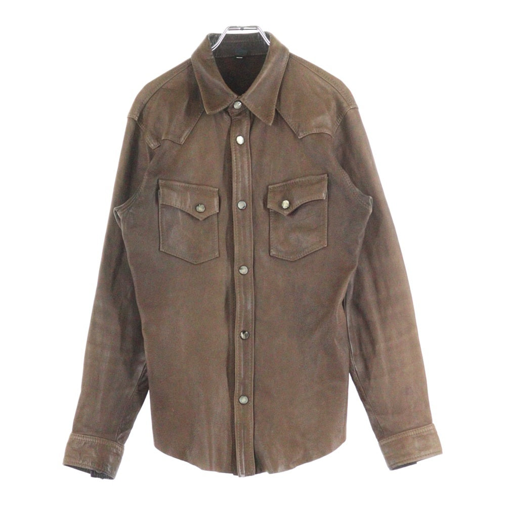 THE FLAT HEAD(フラットヘッド) DEER SKIN WESTERN L/S SHIRT レザー ウエスタン 長袖シャツ 鹿革 ブラウン
