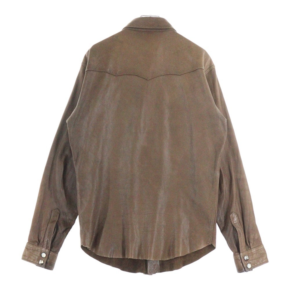 THE FLAT HEAD(フラットヘッド) DEER SKIN WESTERN L/S SHIRT レザー ウエスタン 長袖シャツ 鹿革 ブラウン