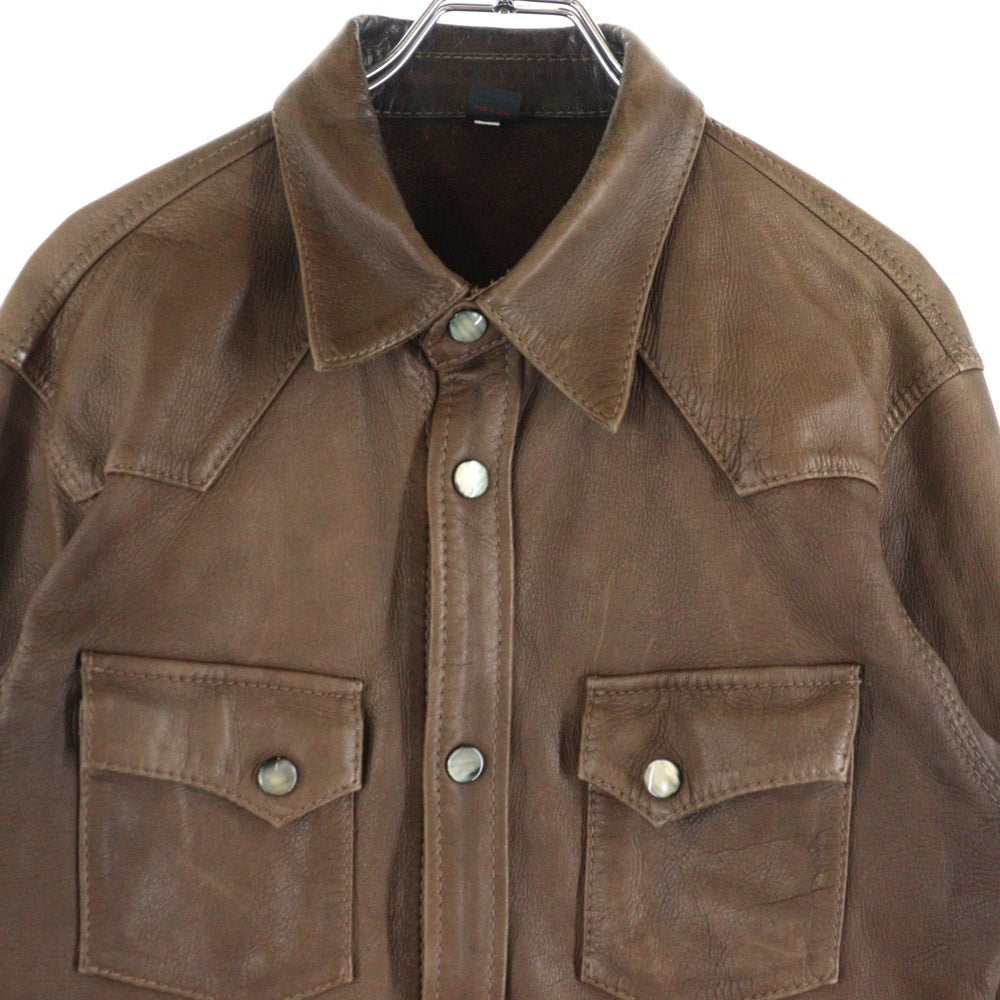 THE FLAT HEAD(フラットヘッド) DEER SKIN WESTERN L/S SHIRT レザー ウエスタン 長袖シャツ 鹿革 ブラウン