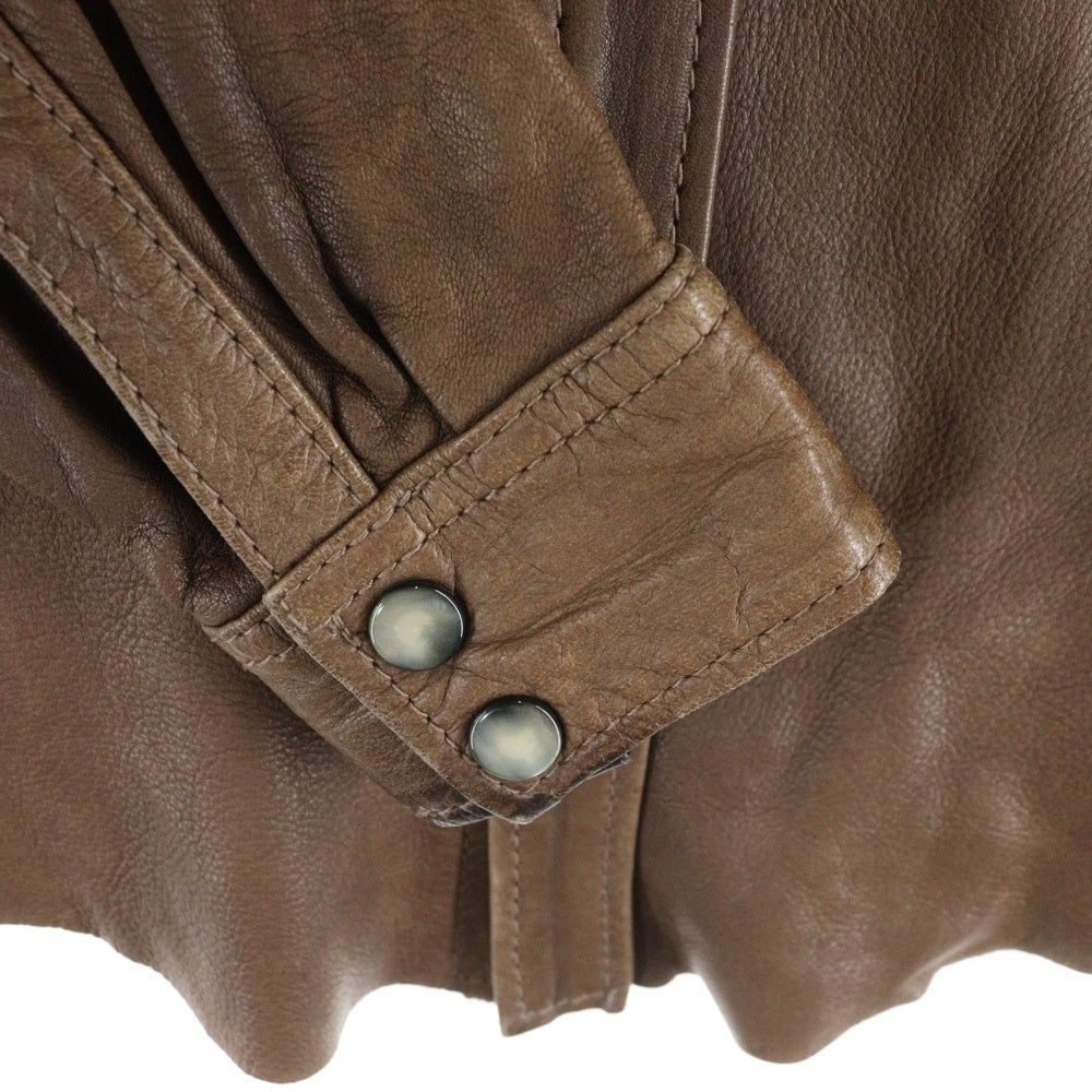 THE FLAT HEAD(フラットヘッド) DEER SKIN WESTERN L/S SHIRT レザー ウエスタン 長袖シャツ 鹿革 ブラウン