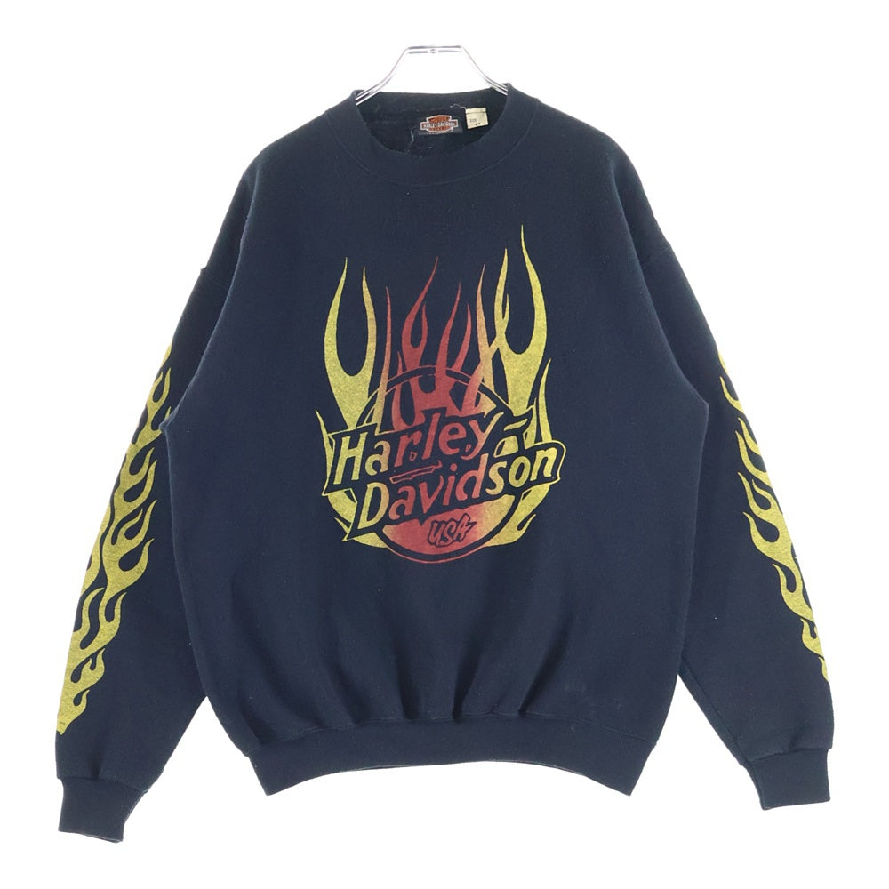 HARLEY DAVIDSON(ハーレーダビッドソン) 90s FLAMES CREWNECK SWEAT 袖フレイム クルーネックスウェット 長袖トレーナー ブラック 21761