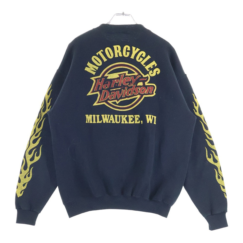 HARLEY DAVIDSON(ハーレーダビッドソン) 90s FLAMES CREWNECK SWEAT 袖フレイム クルーネックスウェット 長袖トレーナー ブラック 21761