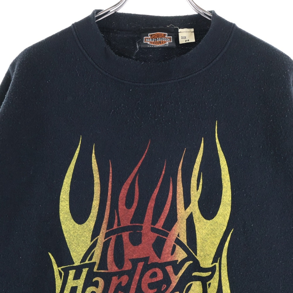 HARLEY DAVIDSON(ハーレーダビッドソン) 90s FLAMES CREWNECK SWEAT 袖フレイム クルーネックスウェット 長袖トレーナー ブラック 21761