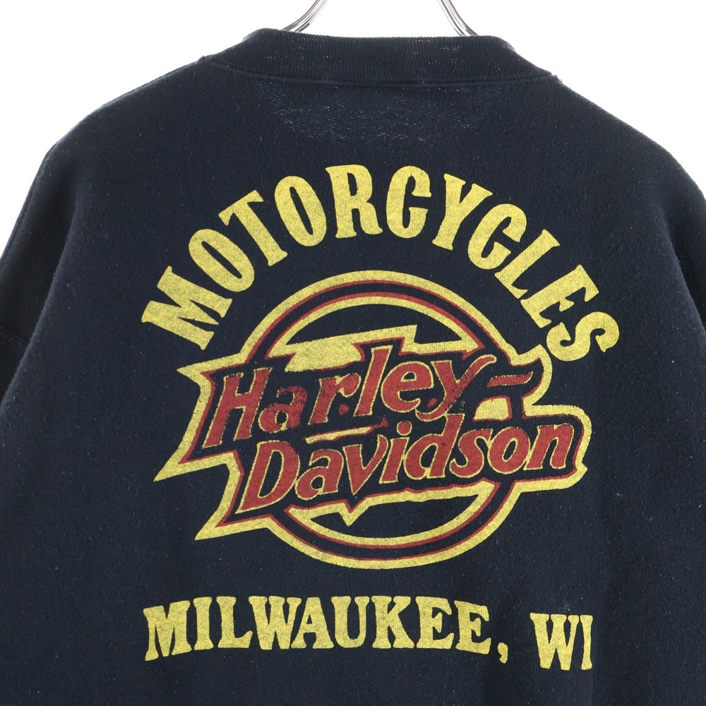 HARLEY DAVIDSON(ハーレーダビッドソン) 90s FLAMES CREWNECK SWEAT 袖フレイム クルーネックスウェット 長袖トレーナー ブラック 21761