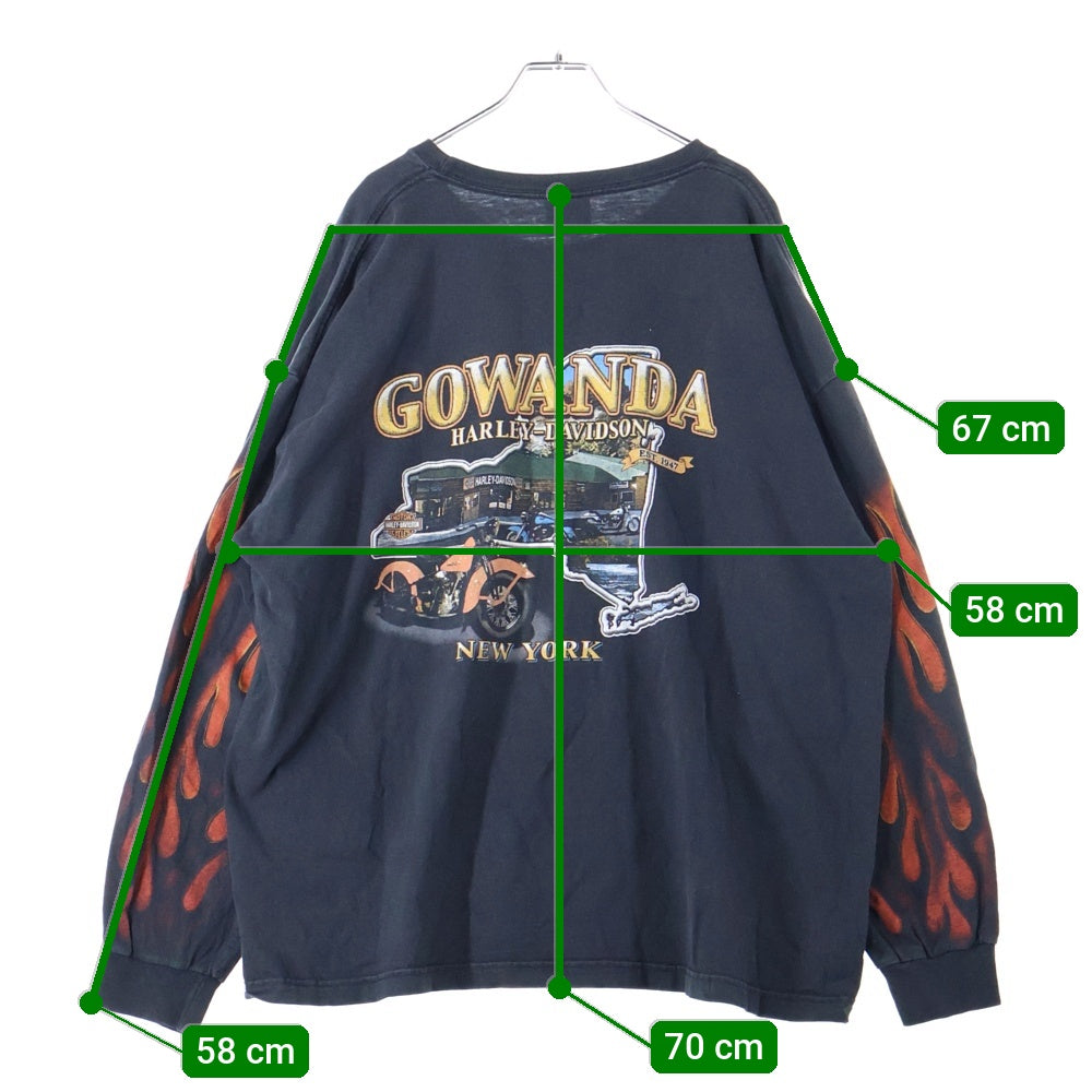 HARLEY DAVIDSON(ハーレーダビッドソン) 00s Bar&Shield Inferno Flames L/S Tee バーアンドシールド インフェルノフレイムス 袖ファイヤー ロングスリーブ 長袖Tシャツ ブラック