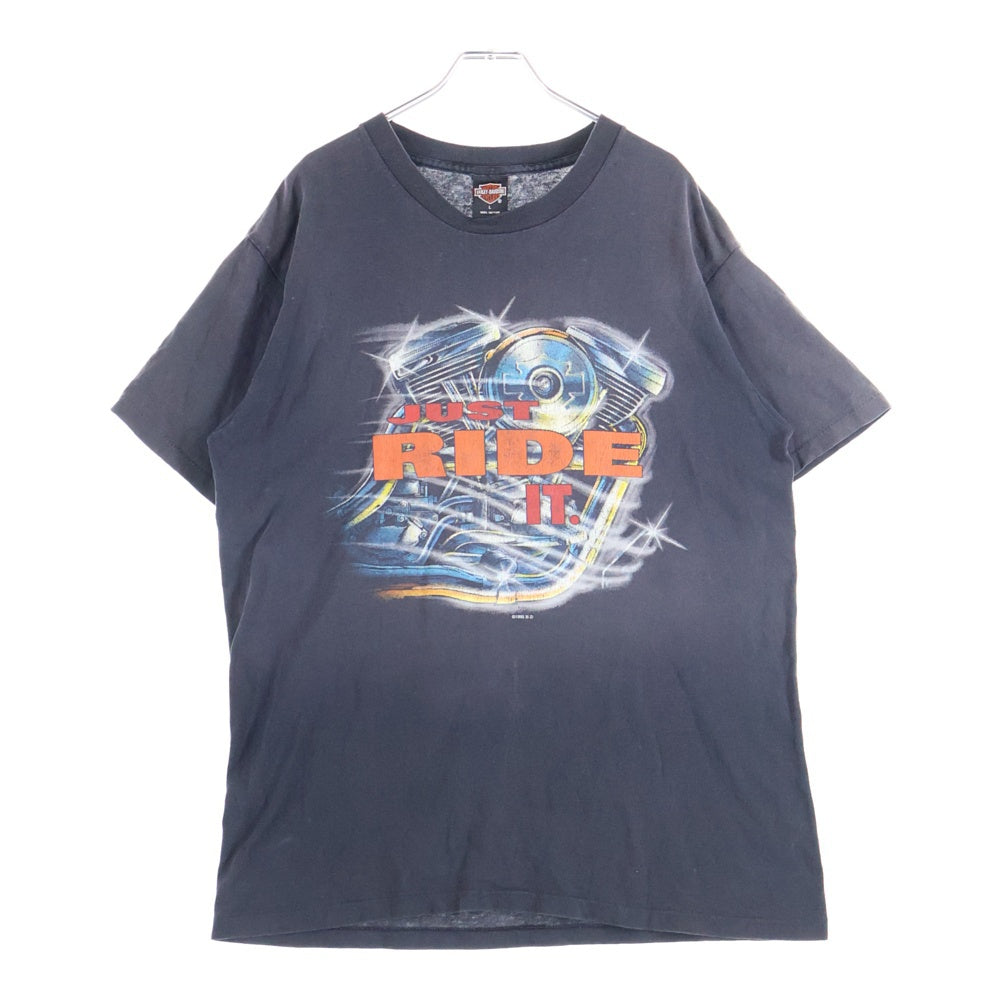 HARLEY DAVIDSON(ハーレーダビッドソン) 90s VINTAGE JUST RIDE IT TWIN ENGINE TEE エンジンプリント 1995 半袖Tシャツ ブラック