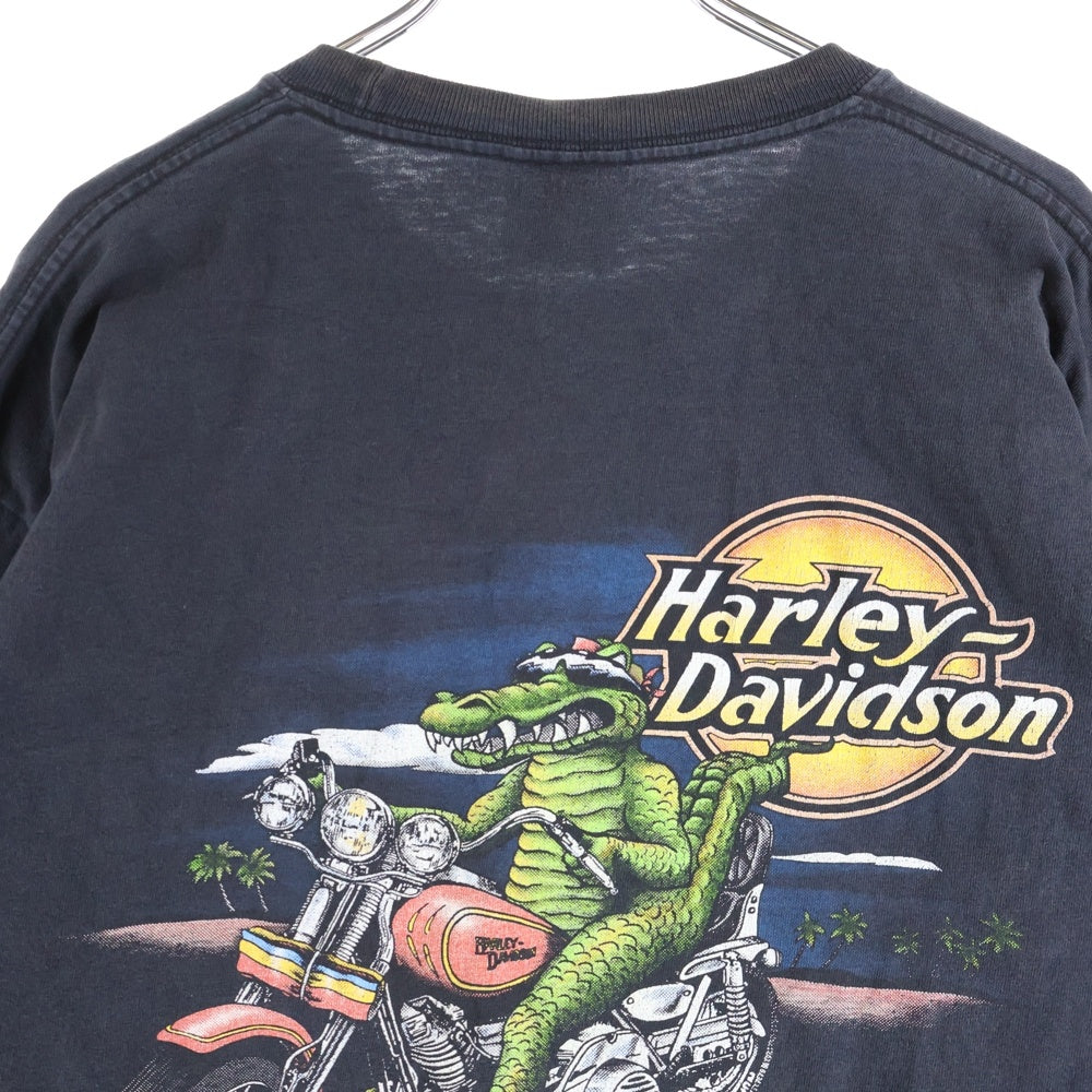 HARLEY DAVIDSON(ハーレーダビッドソン) 00s VINTAGE INFERNO FLAMES L/S TEE 2006 ヴィンテージ インフェルノフレイムス 袖ファイヤー 長袖Tシャツ クルーネック ブラック