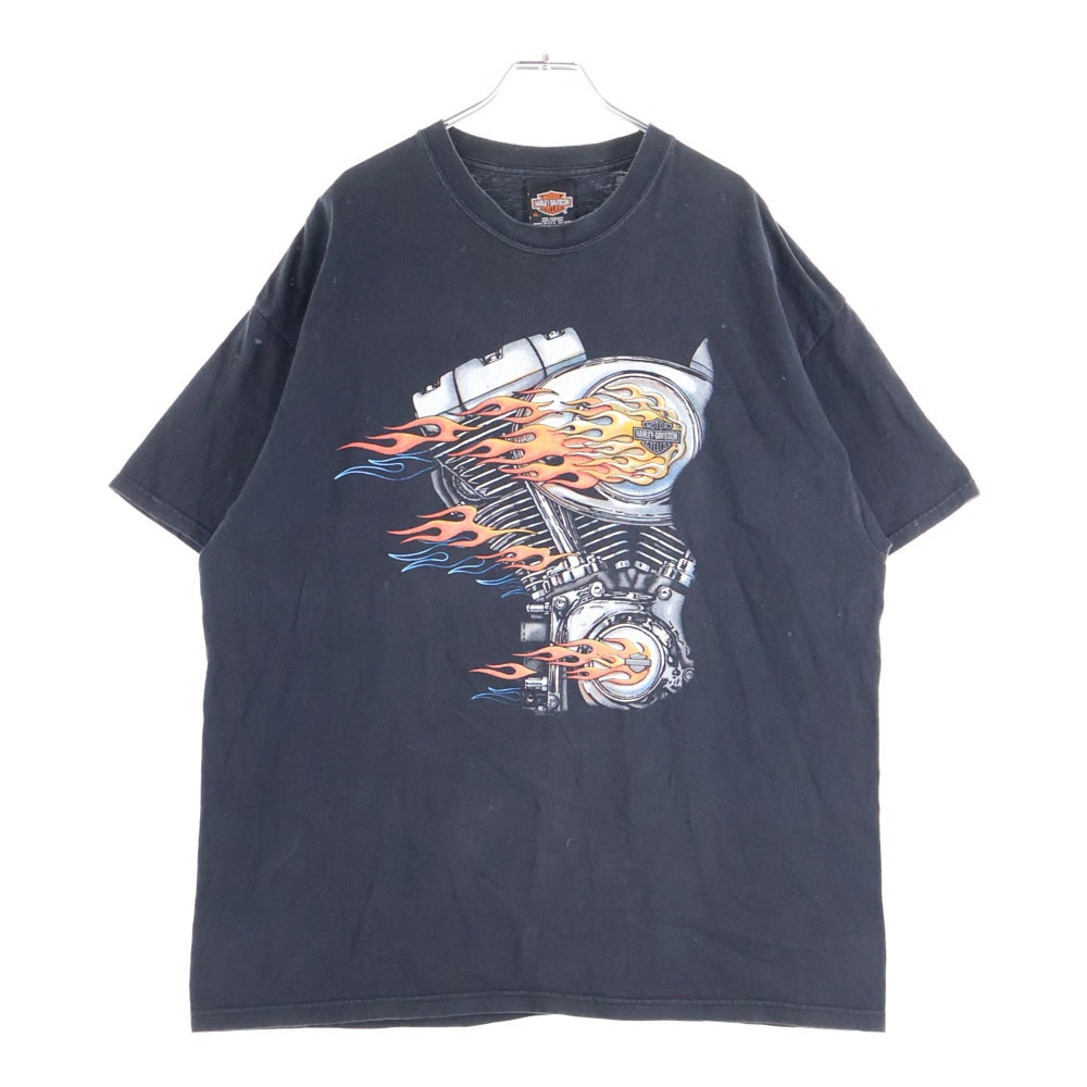 HARLEY DAVIDSON(ハーレーダビッドソン) 00s VINTAGE ENGINE FLAMES TEE 2001 ヴィンテージ フレイムスエンジン ファイヤー 半袖Tシャツ クルーネック ブラック