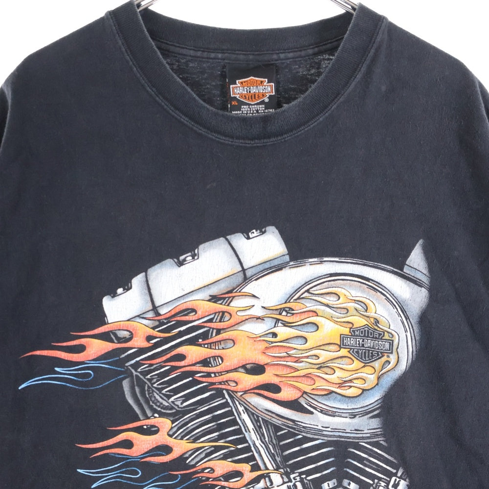 HARLEY DAVIDSON(ハーレーダビッドソン) 00s VINTAGE ENGINE FLAMES TEE 2001 ヴィンテージ フレイムスエンジン ファイヤー 半袖Tシャツ クルーネック ブラック