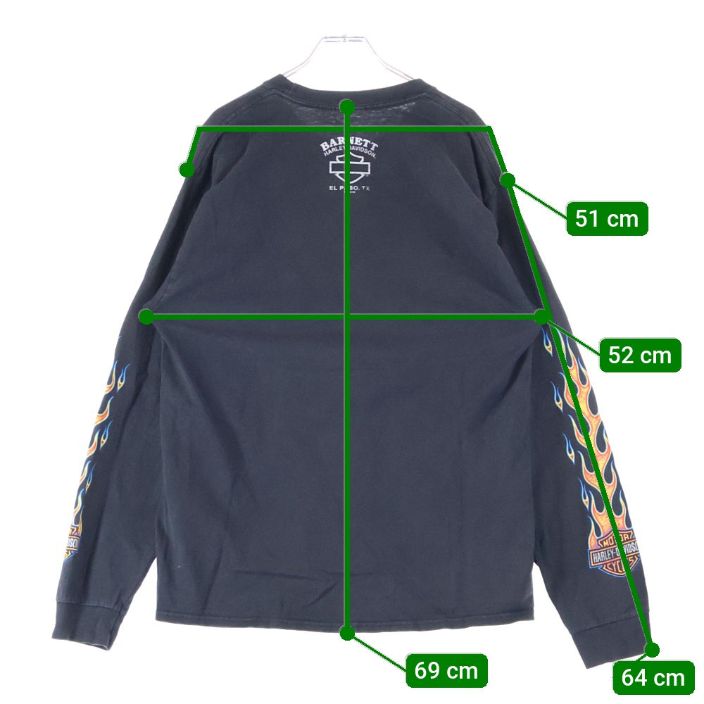 HARLEY DAVIDSON(ハーレーダビッドソン) 10s FLAMES POCKET BAR&SHIELD L/S TEE 袖フレイムス ファイヤー バーアンドシールド プリント 2016 胸ポケット長袖Tシャツ ブラック