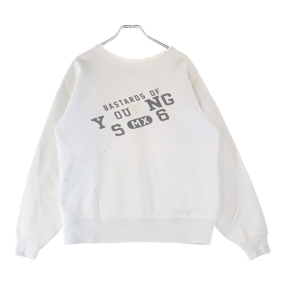 SAINT MICHAEL(セントマイケル) X BerBerJin BJ CREW NECK SWEAT YOUNG WHITE SM-HR8-0000-C38 ×ベルベルジン クルーネックスウェット ヤング ホワイト ダメージ加工