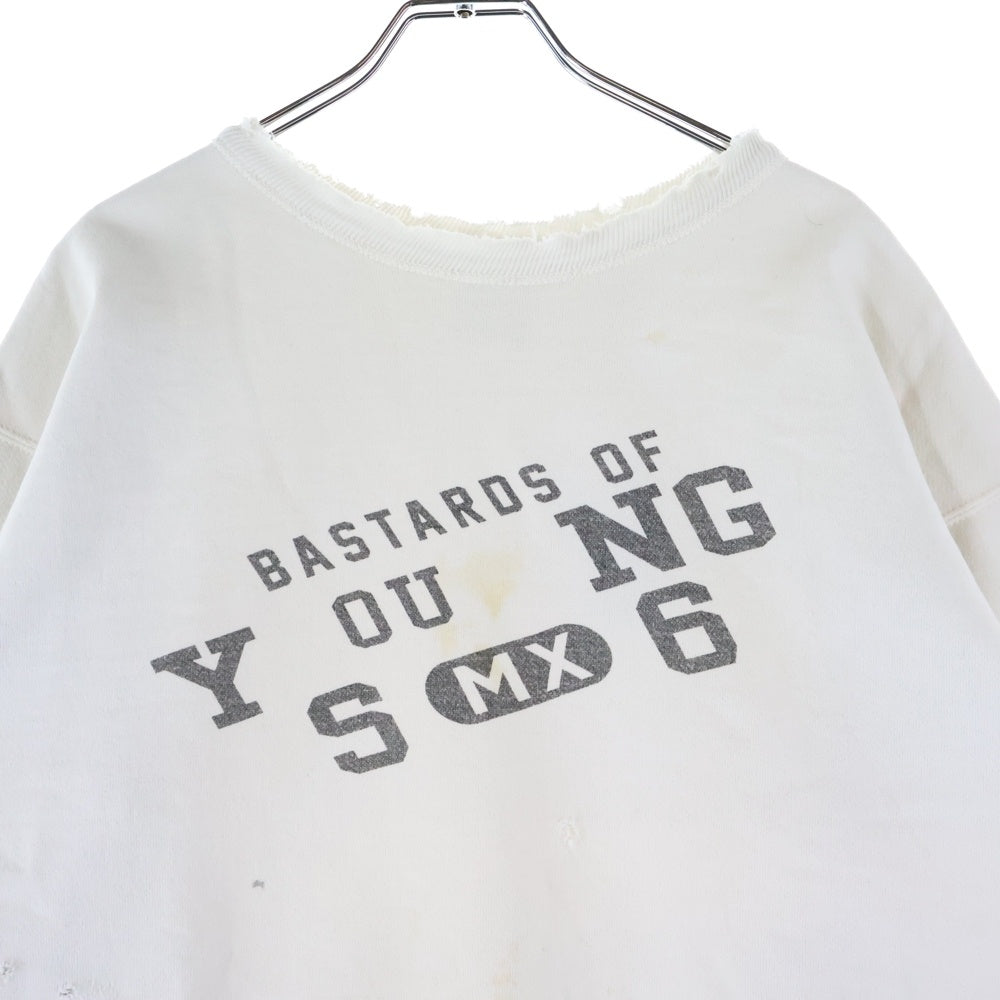SAINT MICHAEL(セントマイケル) X BerBerJin BJ CREW NECK SWEAT YOUNG WHITE SM-HR8-0000-C38 ×ベルベルジン クルーネックスウェット ヤング ホワイト ダメージ加工