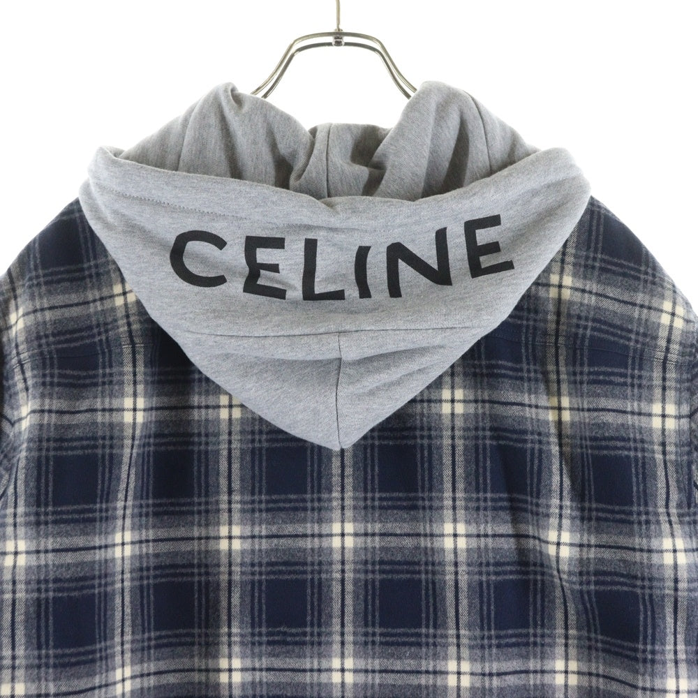 CELINE(セリーヌ) HOODED CHECK SHIRTS JACKET 2W65B912X.07MR フード付き チェックシャツジャケット オーバーサイズ ネイビー