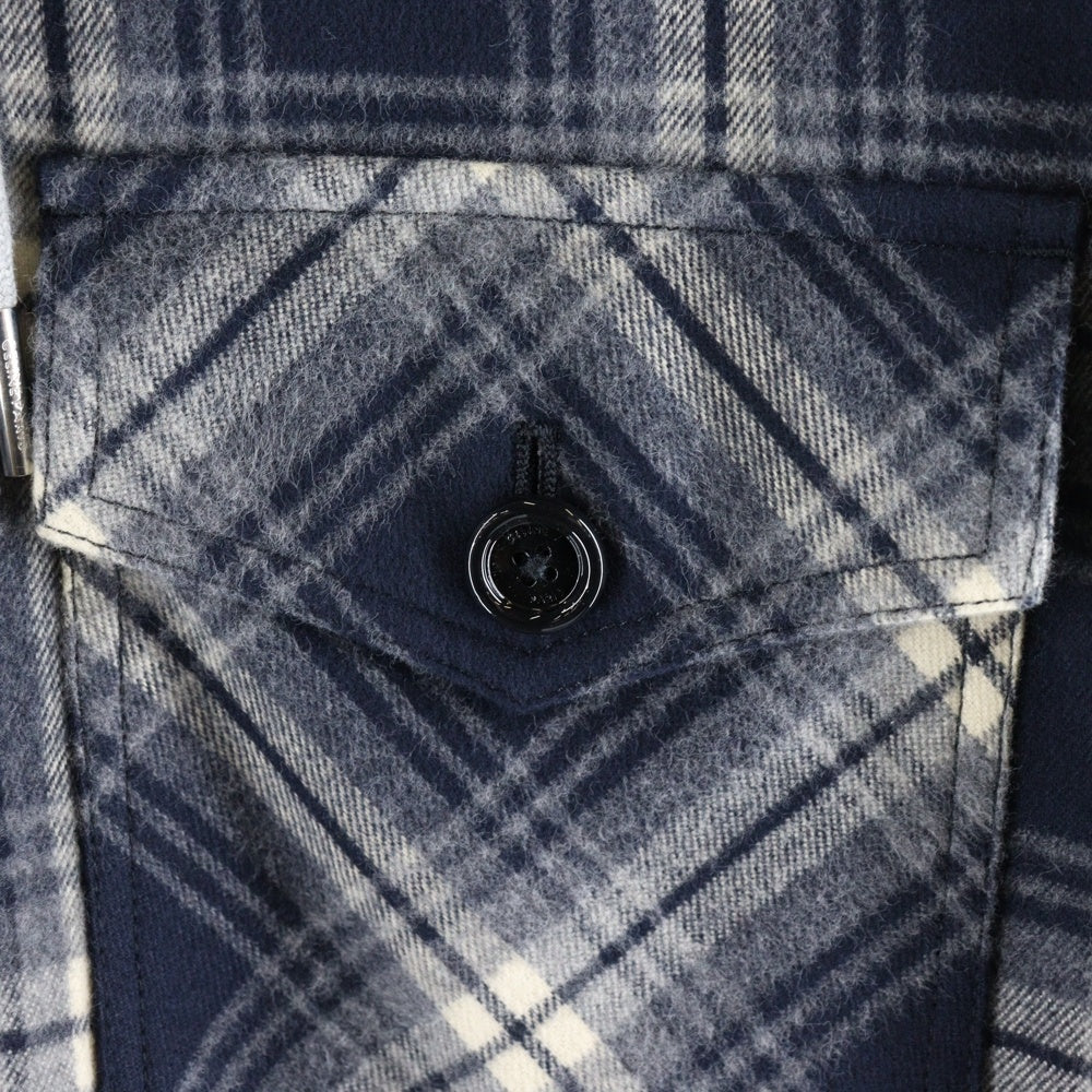 CELINE(セリーヌ) HOODED CHECK SHIRTS JACKET 2W65B912X.07MR フード付き チェックシャツジャケット オーバーサイズ ネイビー