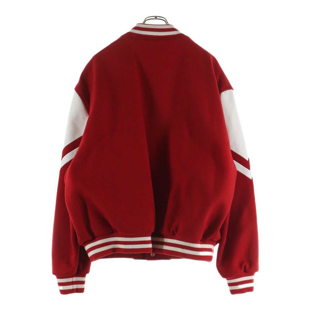 CELINE(セリーヌ) 23AW JACKSON Thick Wool Plush Jacket 2V58N896C.27ED ジャクソン Cロゴスタジャン スタジアムジャケット ウール/レザー レッド