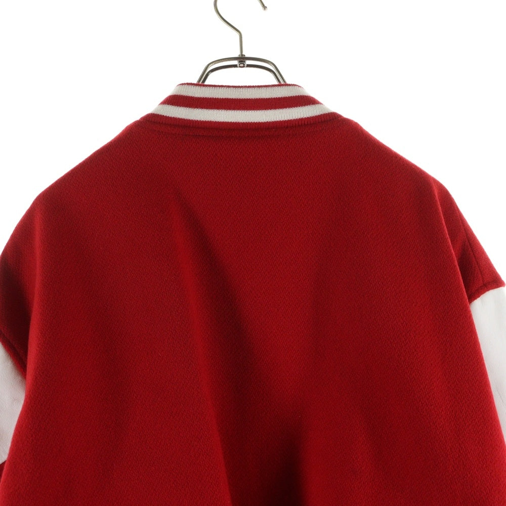 CELINE(セリーヌ) 23AW JACKSON Thick Wool Plush Jacket 2V58N896C.27ED ジャクソン Cロゴスタジャン スタジアムジャケット ウール/レザー レッド