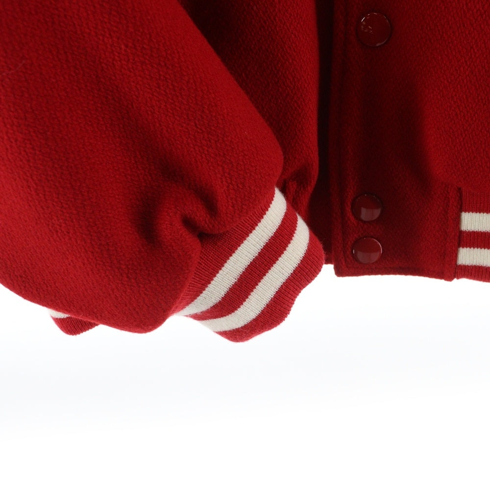 CELINE(セリーヌ) 23AW JACKSON Thick Wool Plush Jacket 2V58N896C.27ED ジャクソン Cロゴスタジャン スタジアムジャケット ウール/レザー レッド