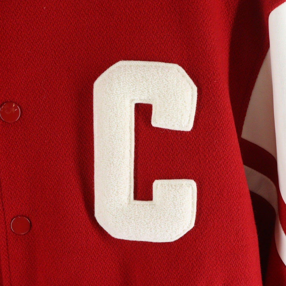 CELINE(セリーヌ) 23AW JACKSON Thick Wool Plush Jacket 2V58N896C.27ED ジャクソン Cロゴスタジャン スタジアムジャケット ウール/レザー レッド