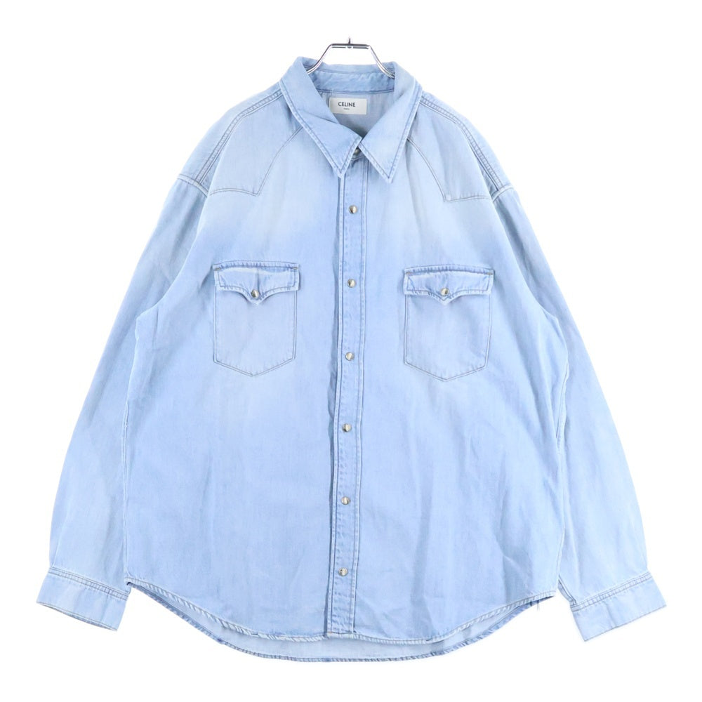 CELINE(セリーヌ) WESTERN SHIRT IN FADED SUMMER WASH DENIM 2T303361U.08YK ウエスタンデニムシャツ サマーウォッシュ 長袖シャツ ライトブルー