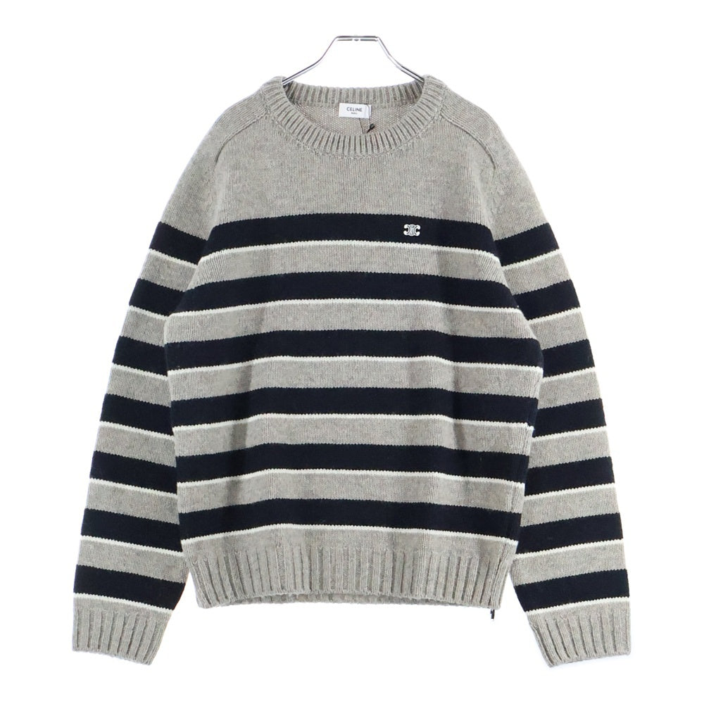 CELINE / 23AW/トリオンフストライプクルーネックセーター/ニット/L/ウール/GRY/2AE4B896T// CELINE(セリーヌ) 23AW トリオンフ刺繍ストライプクルーネックニット