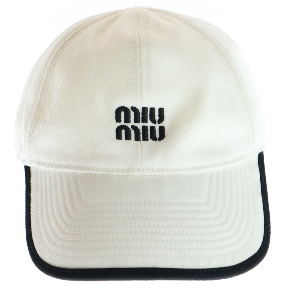 miumiu(ミュウミュウ) Baseball drill Blanc Cap 5HC369 ベースボールキャップ ドリル ロゴ刺繍 ホワイト/ブラック