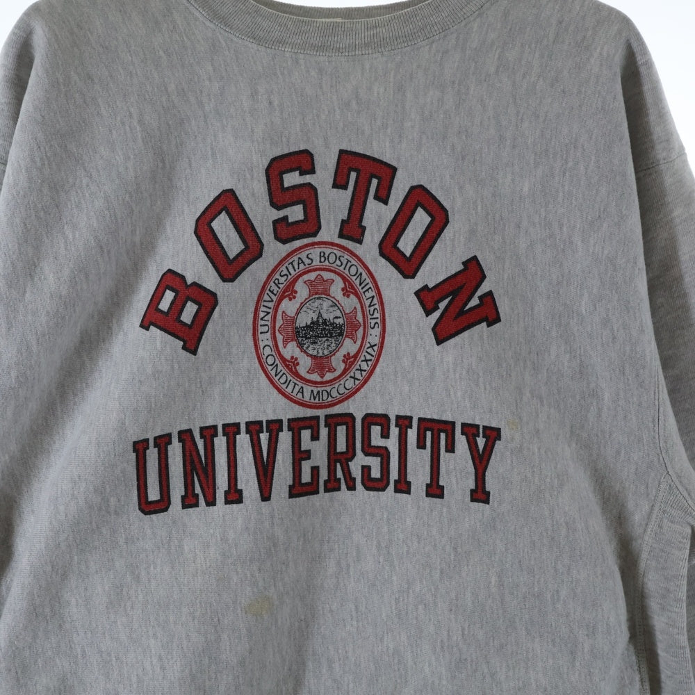 CHAMPION(チャンピオン) 80S REVERSE WEAVE BOSTON UNIVERSITY PULLOVER SWEAT リバースウィーブ ボストン トリコタグ後期 裏起毛 染み込み プルオーバー スウェット トレーナー グレー