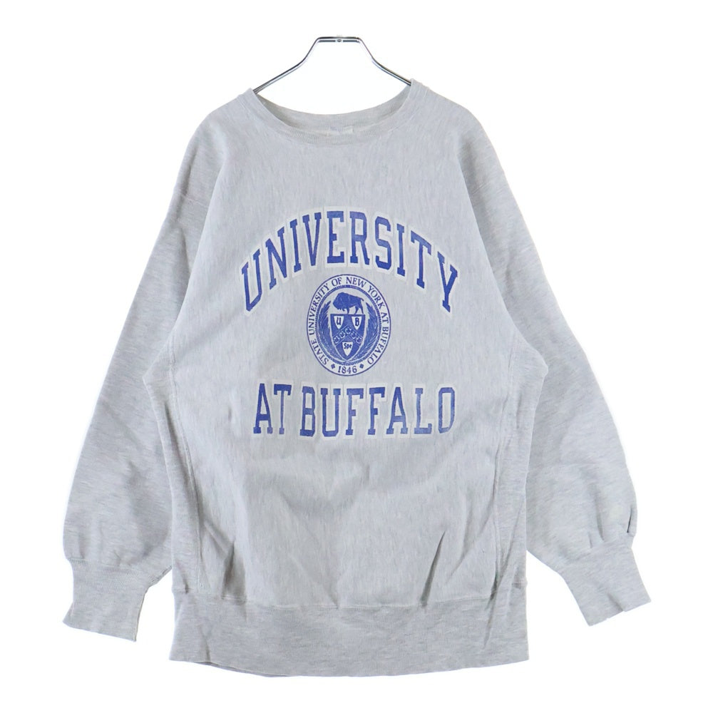 CHAMPION(チャンピオン) 90S REVERSE WEAVE UNIVERSITY AT BUFFALO SWEAT リバースウィーブ バッファロー 3段 プリント 刺繍タグ スウェット グレー