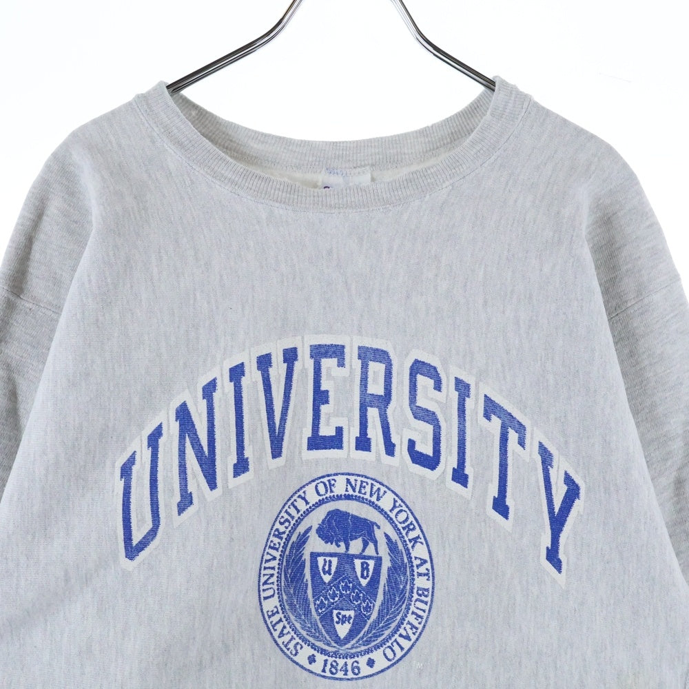 CHAMPION(チャンピオン) 90S REVERSE WEAVE UNIVERSITY AT BUFFALO SWEAT リバースウィーブ バッファロー 3段 プリント 刺繍タグ スウェット グレー