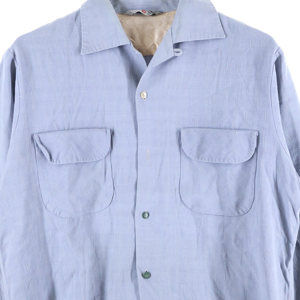 VINTAGE(ヴィンテージ) 50S SPORTSMAN CHECK L/S SHIRT スポーツマン フラップポケット 刺繍 長袖シャツ カスリ柄 ブルー