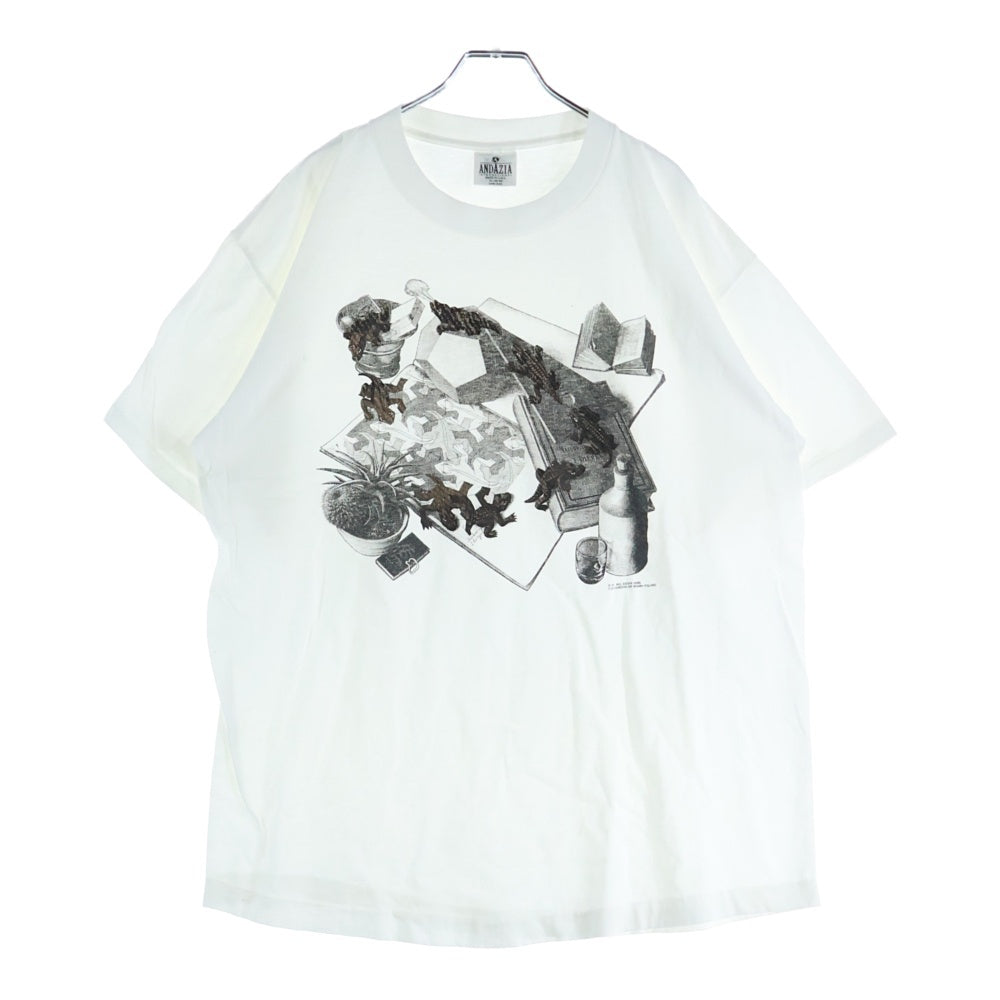 VINTAGE(ヴィンテージ) 90S M.C. ESCHER REPTILES ART 91 エッシャー 爬虫類 アート 半袖 Tシャツ カットソー ホワイト