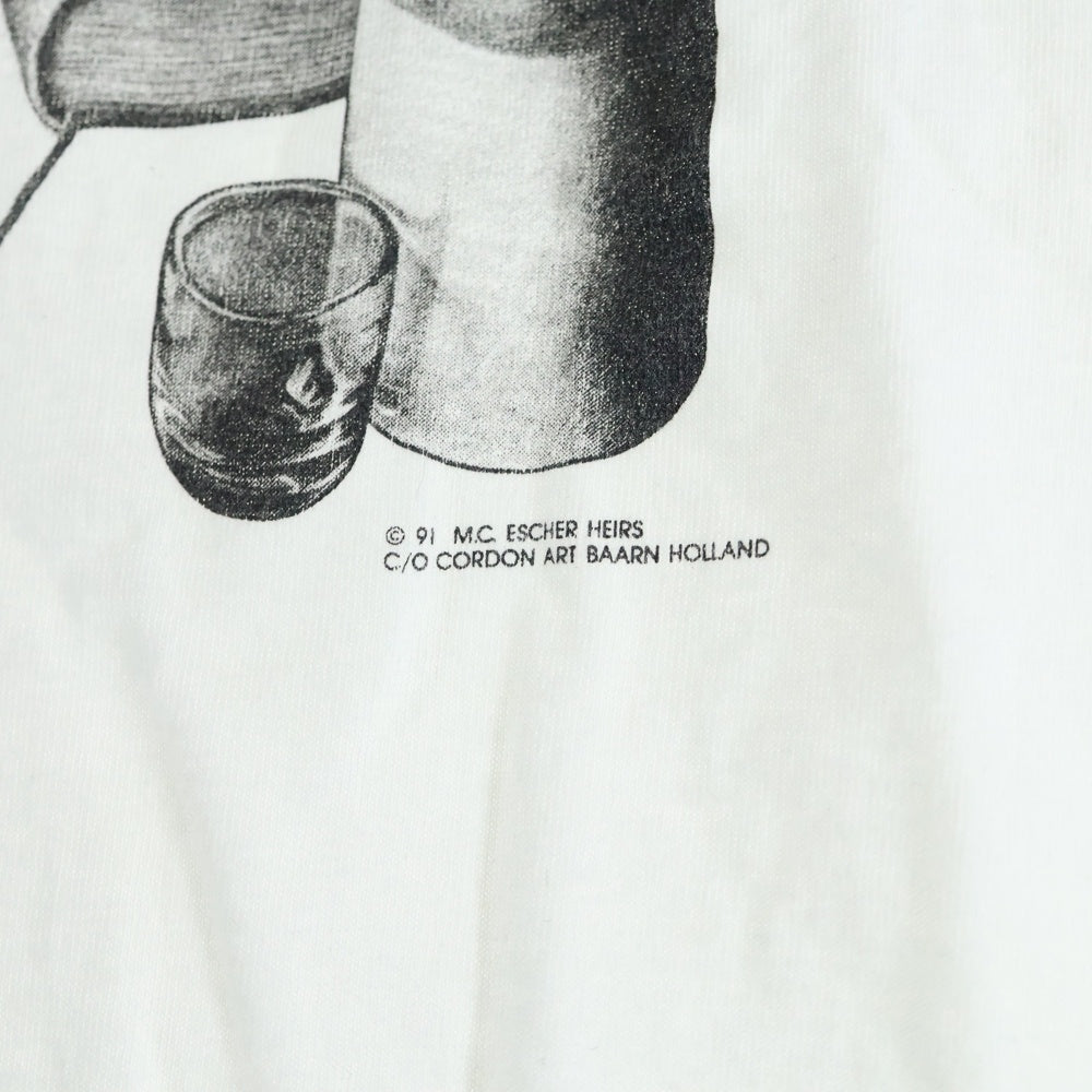 VINTAGE(ヴィンテージ) 90S M.C. ESCHER REPTILES ART 91 エッシャー 爬虫類 アート 半袖 Tシャツ カットソー ホワイト