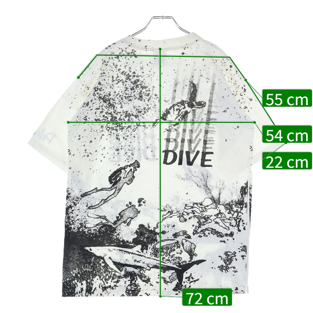 VINTAGE(ヴィンテージ) 90s PALAU ISLAND 90s OVERPRINT T-SHIRT DIVE JAWS 総柄プリントTシャツ ホワイト
