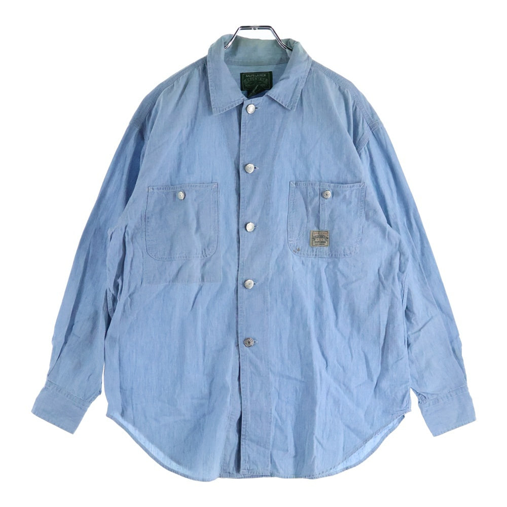 RALPH LAUREN(ラルフローレン) 80-90S COUNTRY COTTON CHAMBRAY L/S SHIRT 40年代サンプリング カントリー シャンブレー 長袖 シャツ ブルー