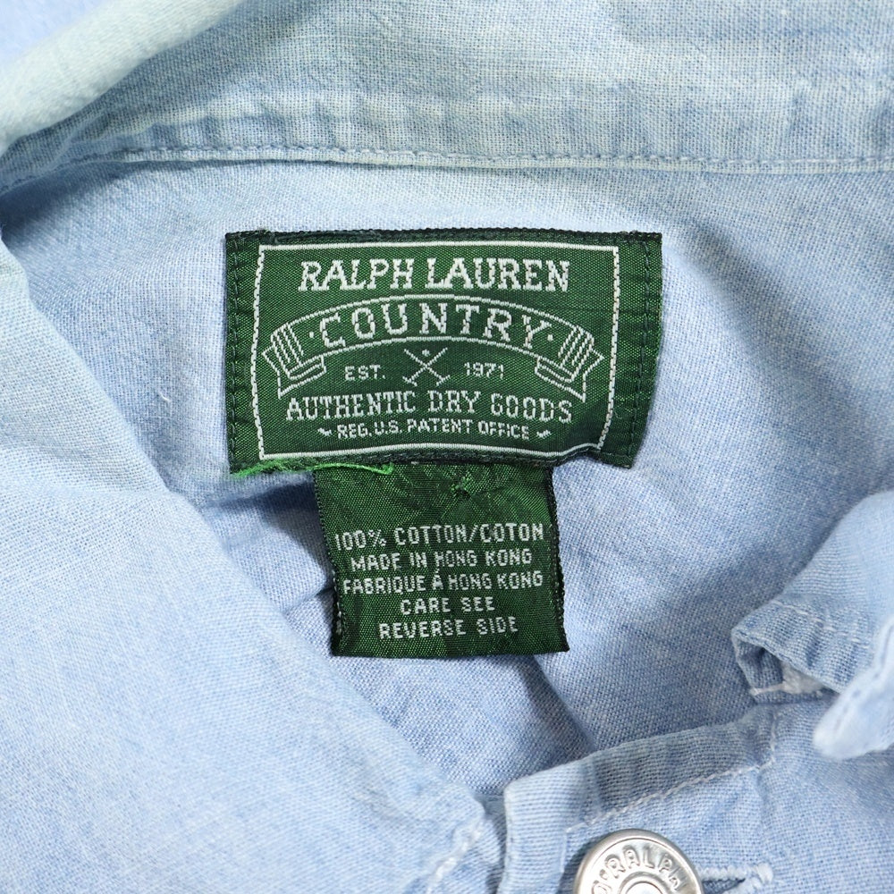 RALPH LAUREN(ラルフローレン) 80-90S COUNTRY COTTON CHAMBRAY L/S SHIRT 40年代サンプリング カントリー シャンブレー 長袖 シャツ ブルー